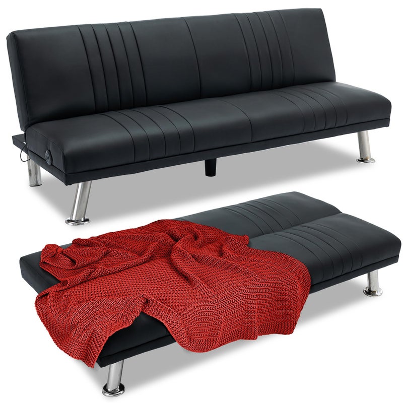 VECELO VECELO Modern Couch Bed Convertible Sofa BedFolding Sleeper Couches Faux Leather Futon for Living Room Futon Sofa Bed Dark Black 