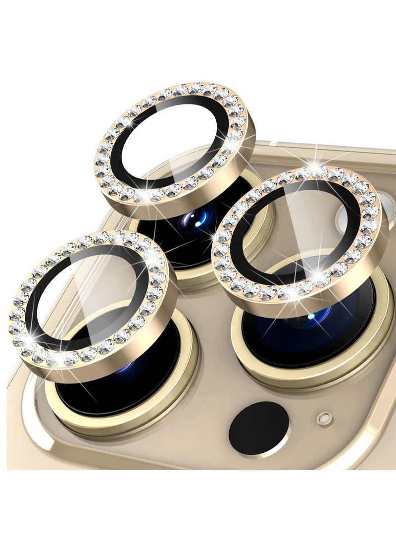 Camera Lens Protector, Set with Diamonds Bling Camera Cover Tempered Glass for iPhone 14 Pro Max /14 Pro [Perfectly Fit] - Diamond Gold  - Image 1
