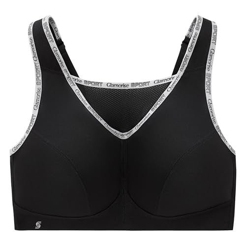 Glamorise Full Figure Plus Size No-Bounce Camisole Sports Bra Wirefree #1066 Black - Image 3