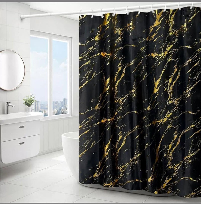 Marble Shower Curtain Black Gold Waterproof Shower Curtain with 12 Grommets 180x180cm - Image 1