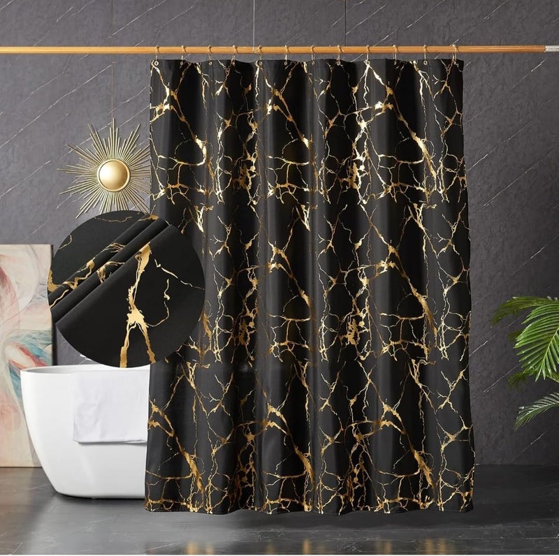 Marble Shower Curtain Black Gold Waterproof Shower Curtain with 12 Grommets 180x180cm - Image 2