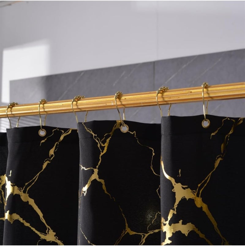 Marble Shower Curtain Black Gold Waterproof Shower Curtain with 12 Grommets 180x180cm - Image 3