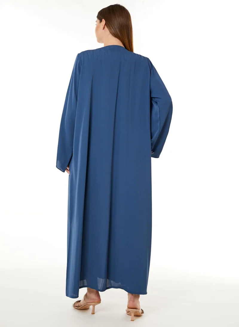 Moistreet  Dark Blue Korean Nida Hand Embellished Abaya for Women | Best Price UAE