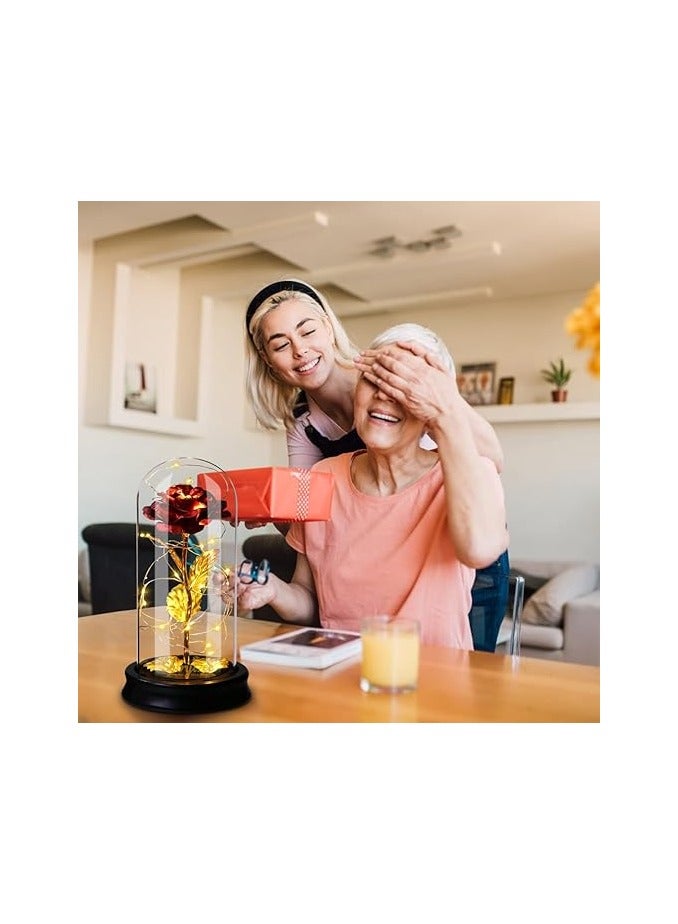 Decorative Gifts for Wife, Mother, Rose Flower Gifts for Women, Red Rose Flower Gift Preserved in Glass Dome, Women's Gifts for Wife, Grandma, Mother (Red) - Image 2