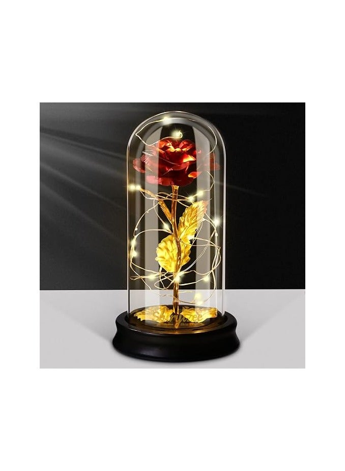 Decorative Gifts for Wife, Mother, Rose Flower Gifts for Women, Red Rose Flower Gift Preserved in Glass Dome, Women's Gifts for Wife, Grandma, Mother (Red) - Image 1
