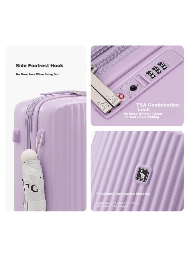 Oiwas Boom Boom 24-inch Luggage Women's Checked Dopamine Expandable Large Capacity Trolley Travel Suitcase With Password Lock Purple - Image 5