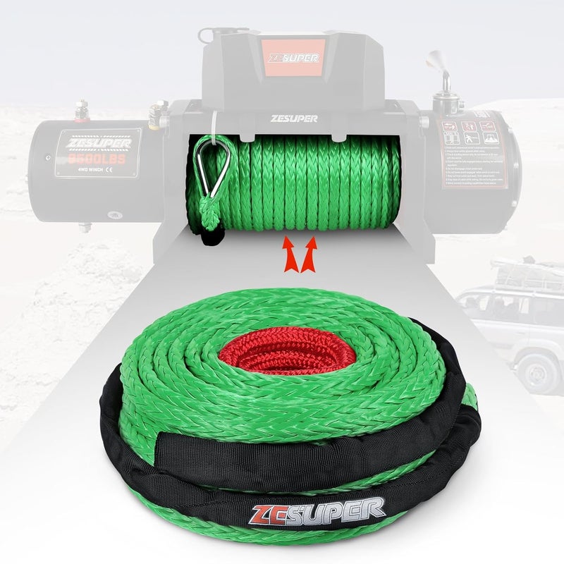 ESUPER 3/8" x 100ft Synthetic Winch Rope Dyneema 12 Strand Winch Cable Car Tow Recovery Cable Winch Line Recovery Kit Winch Replacement Cable 26500 lbs for 4WD Off Road Vehicle Truck SUV Jeep(Green) - Image 4