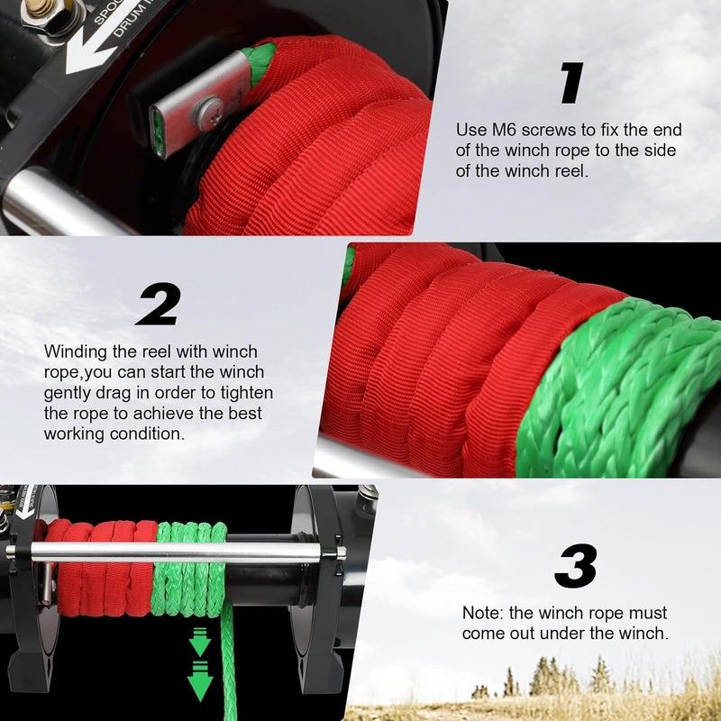 ESUPER 3/8" x 100ft Synthetic Winch Rope Dyneema 12 Strand Winch Cable Car Tow Recovery Cable Winch Line Recovery Kit Winch Replacement Cable 26500 lbs for 4WD Off Road Vehicle Truck SUV Jeep(Green) - Image 2