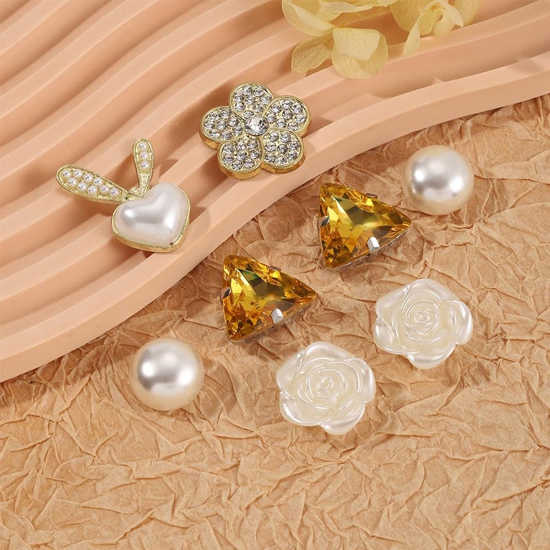 Putthipong 24Pcs Bling Gold Jewelry Shoe Charms Designer Decoration Rhinestone Chain Pearl Gems Rhinestone Luxury Accessories for Women Girls Party Favors Birthday Gifts (Gold) - Image 5
