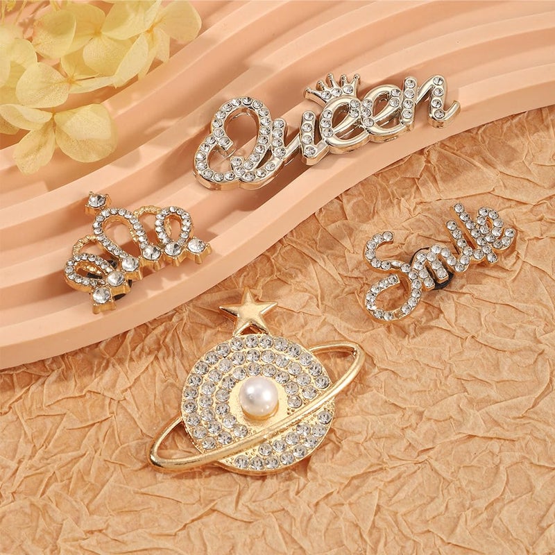 Putthipong 24Pcs Bling Gold Jewelry Shoe Charms Designer Decoration Rhinestone Chain Pearl Gems Rhinestone Luxury Accessories for Women Girls Party Favors Birthday Gifts (Gold) - Image 4