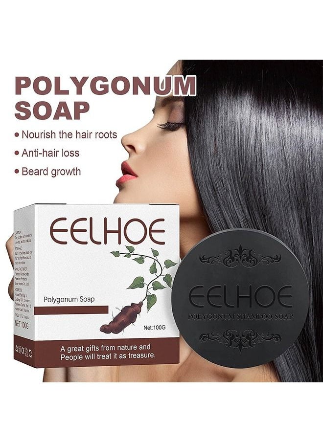 EELHOE - Polygonum Multiflorum Shampoo Soap - 100g Black and Thick Hair Polygonum Soap Bar, He Shou Wu Shampoo Soap, Natural Polygonum Hair Soap, Promotes Hair Growth and Prevents Hair Loss - Image 1