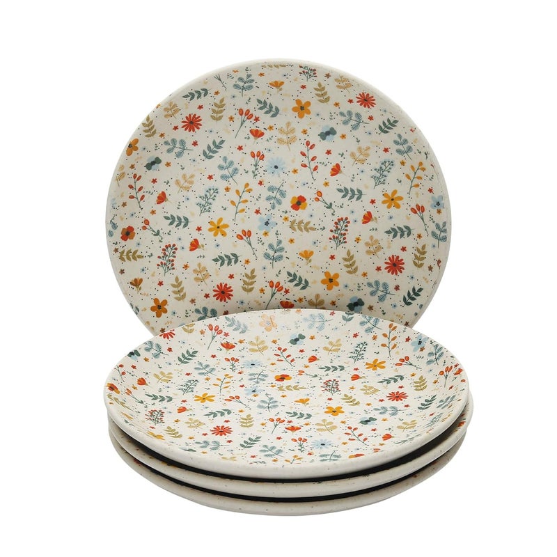 miah decor Miah Dcor Handcrafted CeramicStoneware Dinner Plates SetPack of 4 Multicolour Matte Floral DesignDia10 MicrowaveOvenFreezer Safe Dishware Safe MD260AF - Image 2