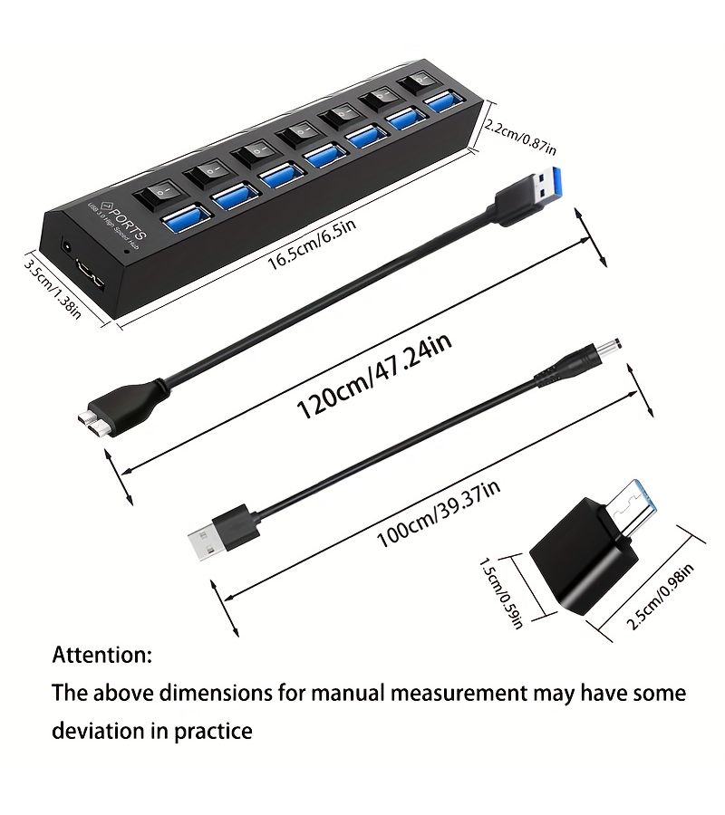 موزع USB 3.0 بـ 7 منافذ مع 4 عبوات ومفاتيح مستقلة ومؤشرات LED - Image 2