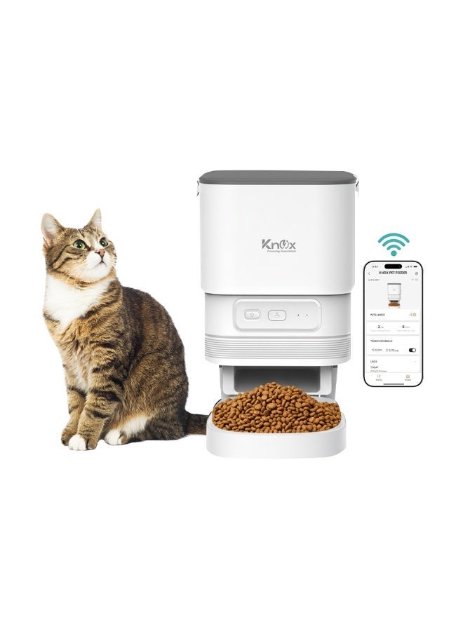 Knox 4L Automatic Pet Feeder for Cats & Dogs with WiFi Smart Control, Programmable Timer, Portion Control, Built-in Desiccant Box, Dual Power Supply Dry Food Dispenser with App Connectivity