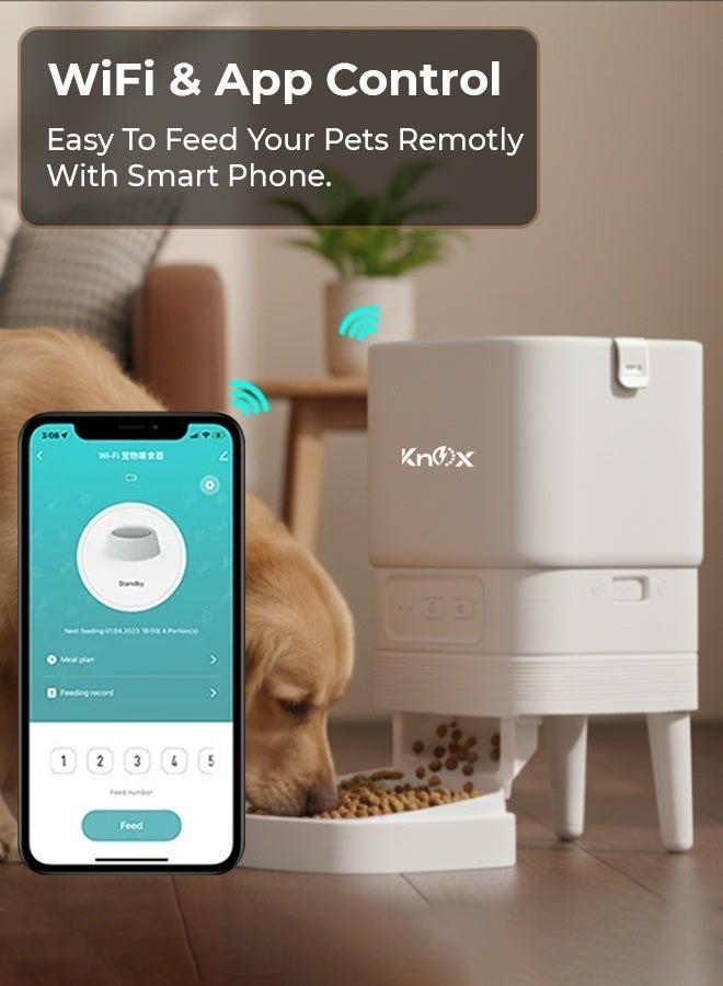 Knox Powering Generations Knox 4L Automatic Pet Feeder for Cats & Dogs with WiFi Smart Control, Programmable Timer, Portion Control, Built-in Desiccant Box, Dual Power Supply Dry Food Dispenser with App Connectivity - Image 2