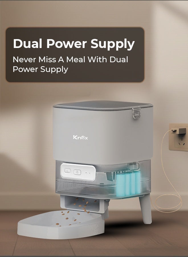 Knox Powering Generations Knox 4L Automatic Pet Feeder for Cats & Dogs with WiFi Smart Control, Programmable Timer, Portion Control, Built-in Desiccant Box, Dual Power Supply Dry Food Dispenser with App Connectivity - Image 4