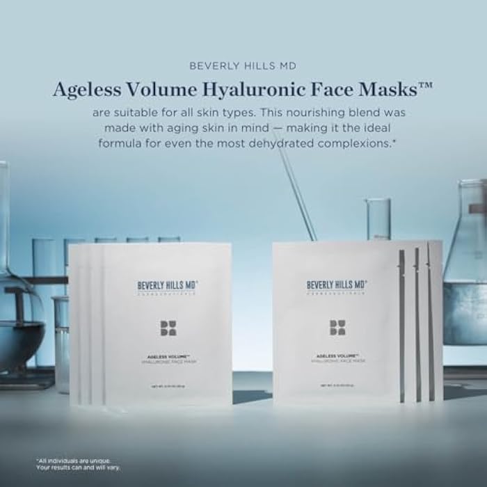 Beverly Hills MD Ageless Volume Hyaluronic Face Mask- Reduce Appearance of Wrinkles, Anti Aging Formula for Plump, Moisturized Skin- 8 Pack- Hydrating & Firming Gentle Sheet Mask - Image 5