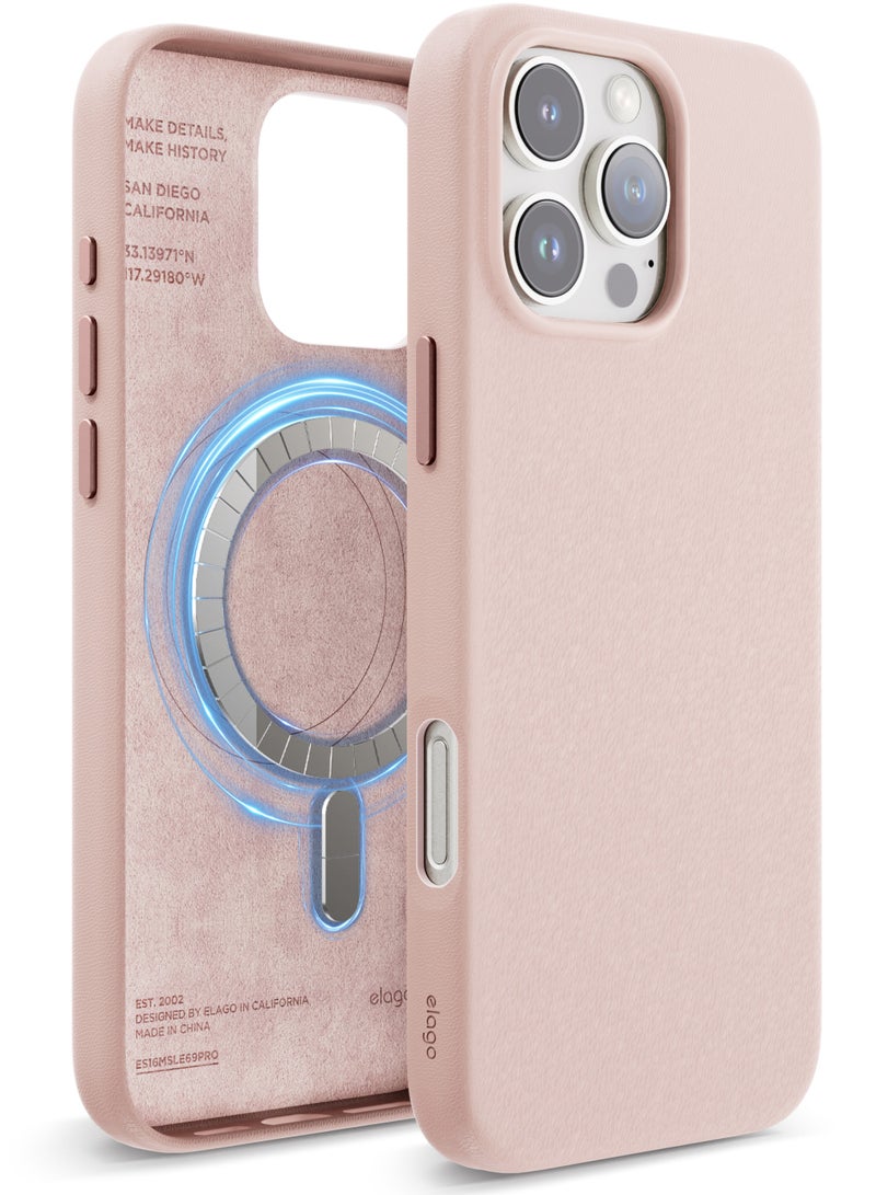 Elago Magnetic Leather Case for iPhone 16 Pro MAX Compatible with MagSafe, Vegan Leather, Shockproof, Water-Resistant - Lovely Pink