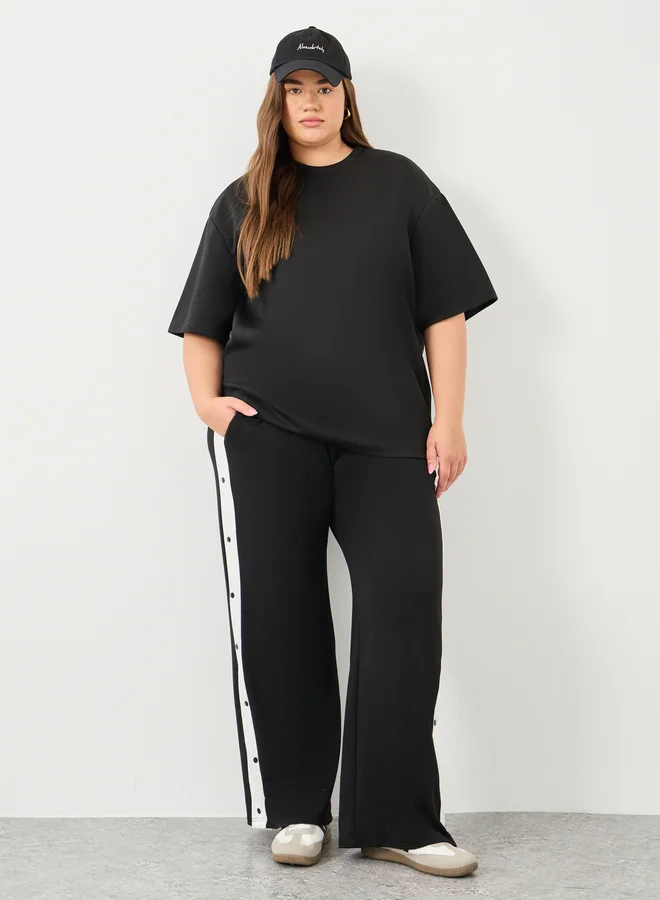 ستايلي Styli Plus Wide Leg Joggers with Snap Buttons
