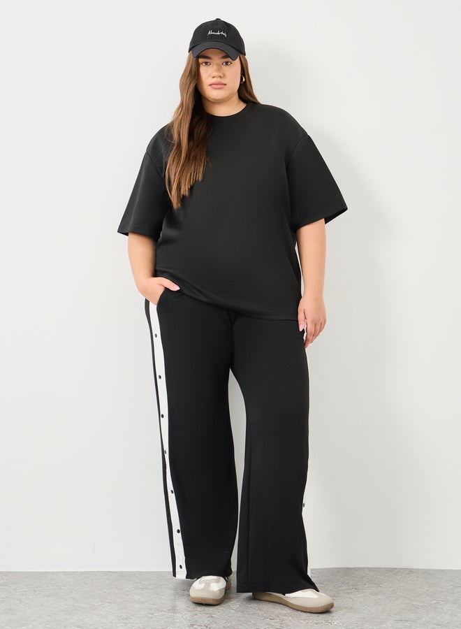 Styli Plus Wide Leg Joggers with Snap Buttons - Image 1