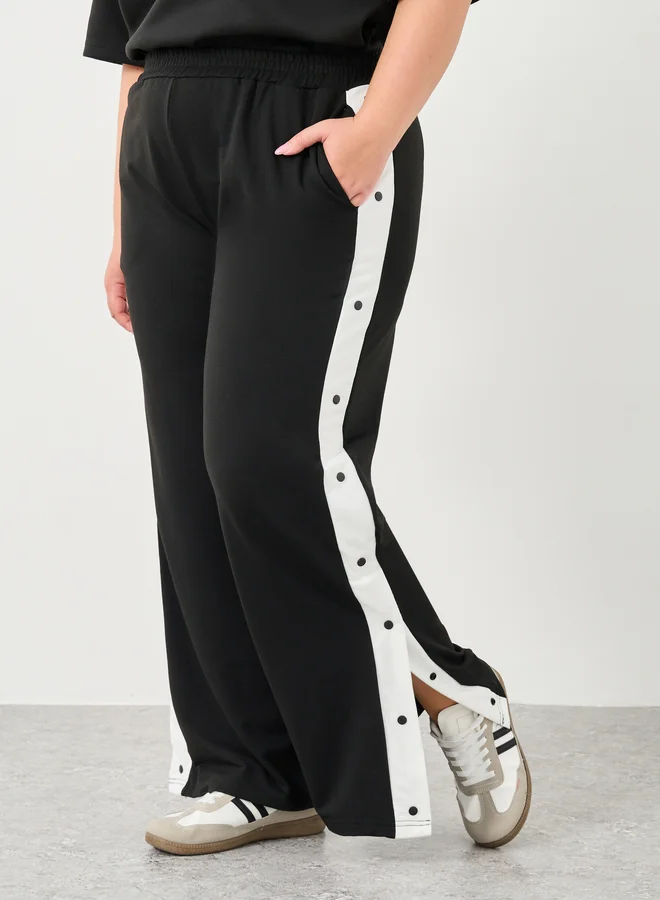 ستايلي Styli Plus Wide Leg Joggers with Snap Buttons