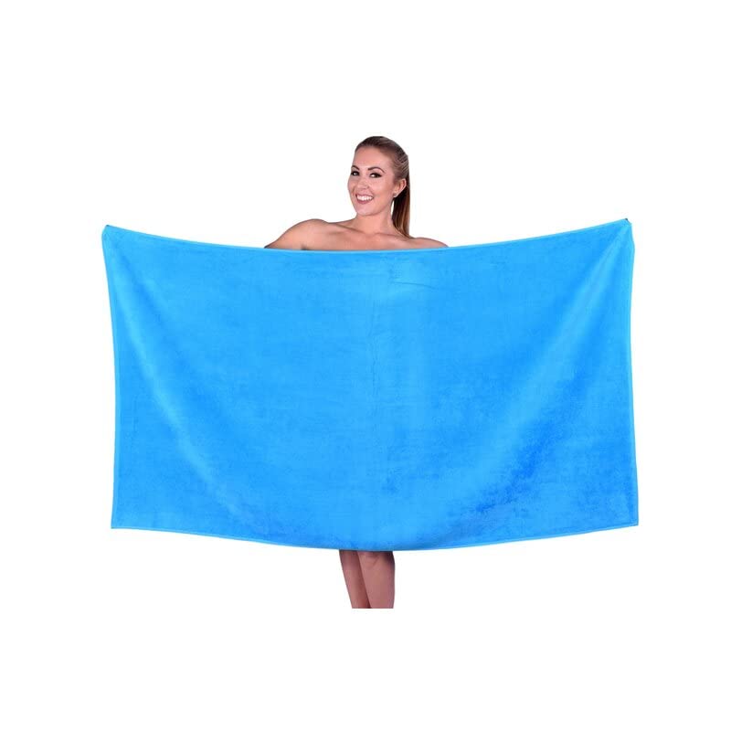 TIQH 100 Zero Twist Cotton Highly Absorbent and Quick Dry Extra Large Soft BathBeach Towel Sky Blue - Image 1