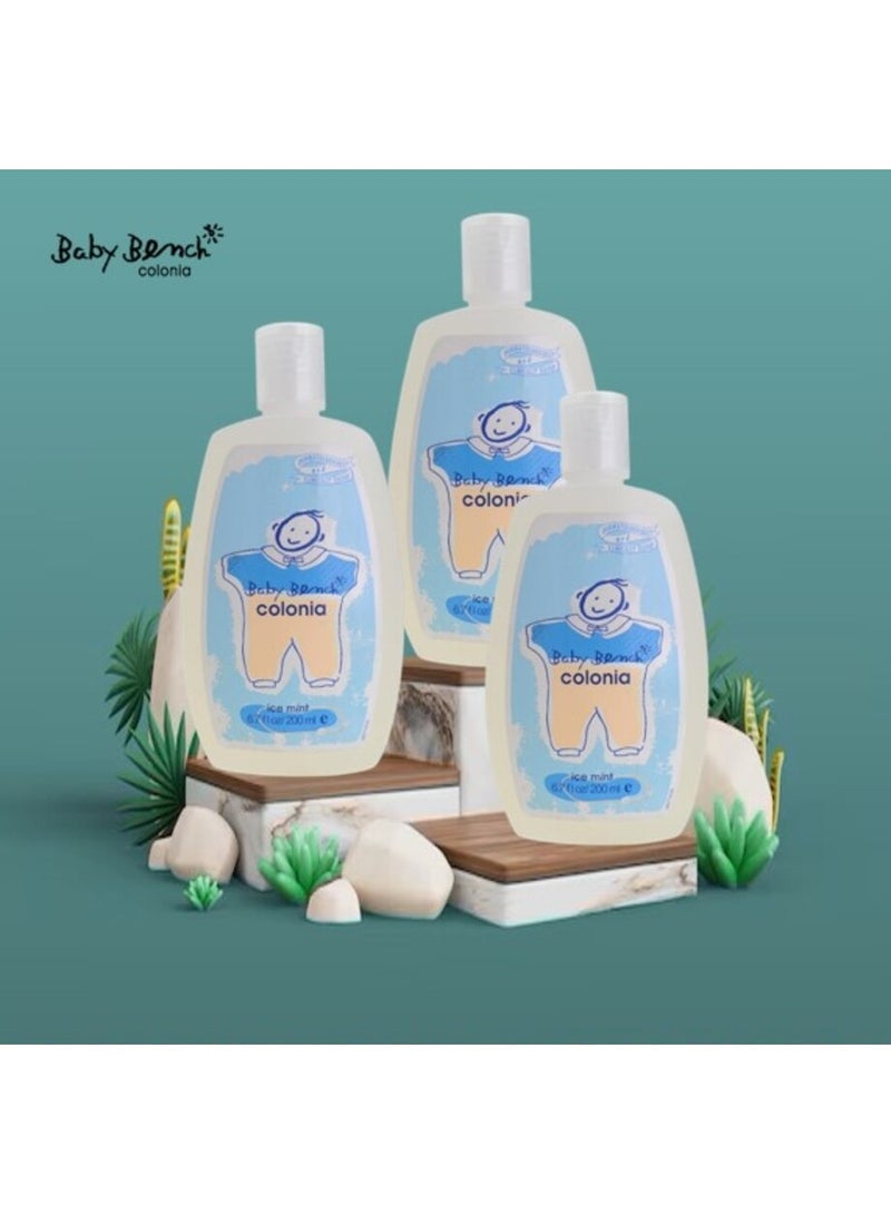 بيبي بينش كولونيا بيبي بنش "آيس منت" | عطر للأطفال - لطيف وآمن، برائحة خفيفة | متعدد الاستخدامات برائحة ناعمة | آمن لأيدي الأمهات وبشرة الأطفال - 200 مل (عبوة من 3 قطع). - Image 1