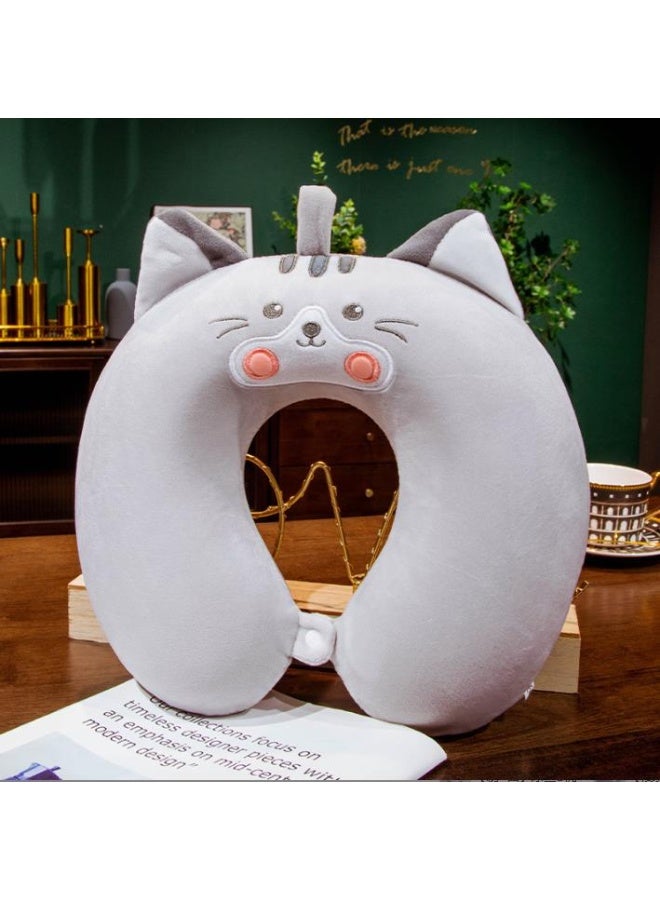 جولدن وسادة سفر الرغوة على شكل حرف U ، وسادة دعم الرقبة ، وسادة رقبة مريحة للرسوم المتحركة للسفر ، وسادة طائرة مسند رأس للبالغين ، والأطفال (الرمادي) - Image 1