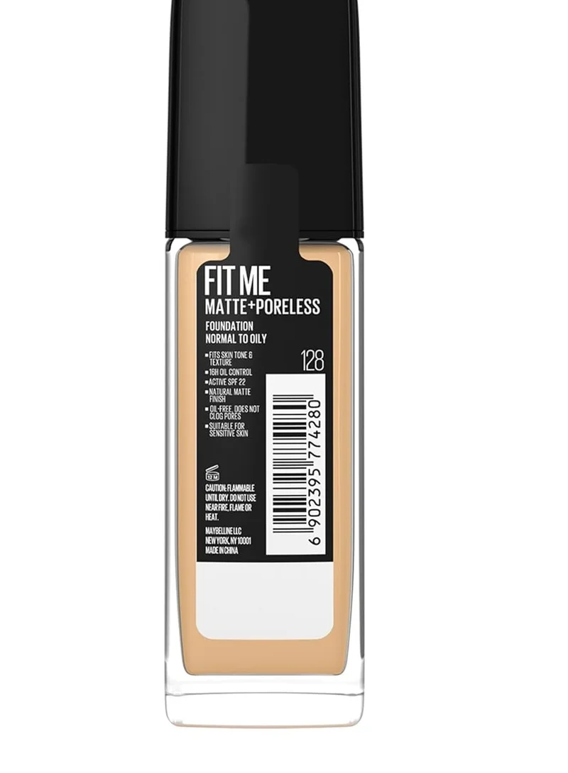 Maybelline New York  Fit Me Foundation Matte & Poreless Foundation 16H Oil Control with SPF 22 - 128 for Women | Best Price UAE