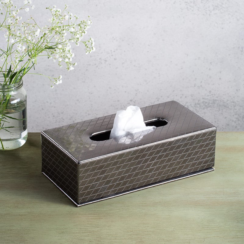 RICHTER Leatherette Metallic Grey Tissue Box Holder/Cover - Image 1