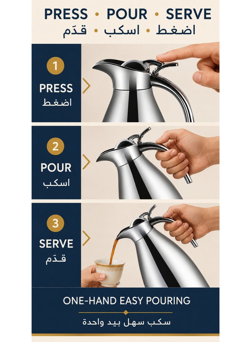 موندا إبريق قهوة حراري مزدوج الجدار من الفولاذ المقاوم للصدأ سعة 2.0 لتر، مع إمكانية الاحتفاظ بالحرارة والبرودة لمدة 24 ساعة، مناسب للمطاعم المنزلية والفنادق بسعة كبيرة - Image 5