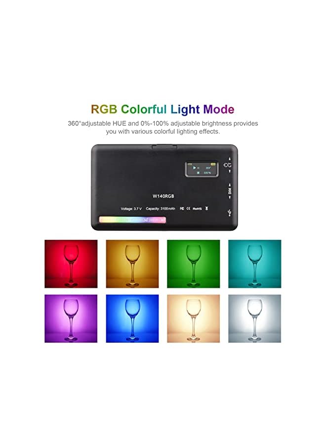 PROMASS LED Video Light, W140 RGB Rechargeable Photography Fill Light 2500K-9000K Dimmable 20 Lighting Effects with LCD Display Cold Shoe Adapter for Vlog Live Streaming Video Conference - Image 3