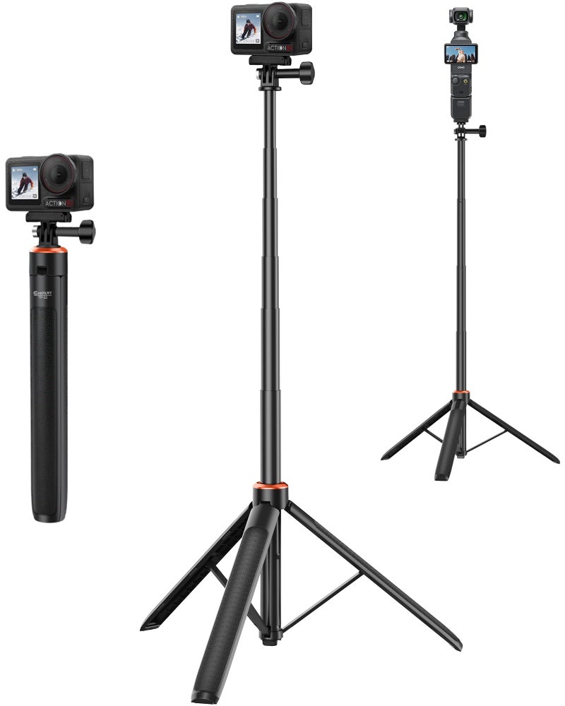 Cakrurt 53.5" Osmo Action Selfie Stick Tripod for DJI Action 5 Pro/4/3, Xtra Edge Pro, 2-in-1 Extendable Handle Grip w Quick-Release Adapter, Extension Rod/Travel Vlog Stand/Accessories for Video Recording - Image 1