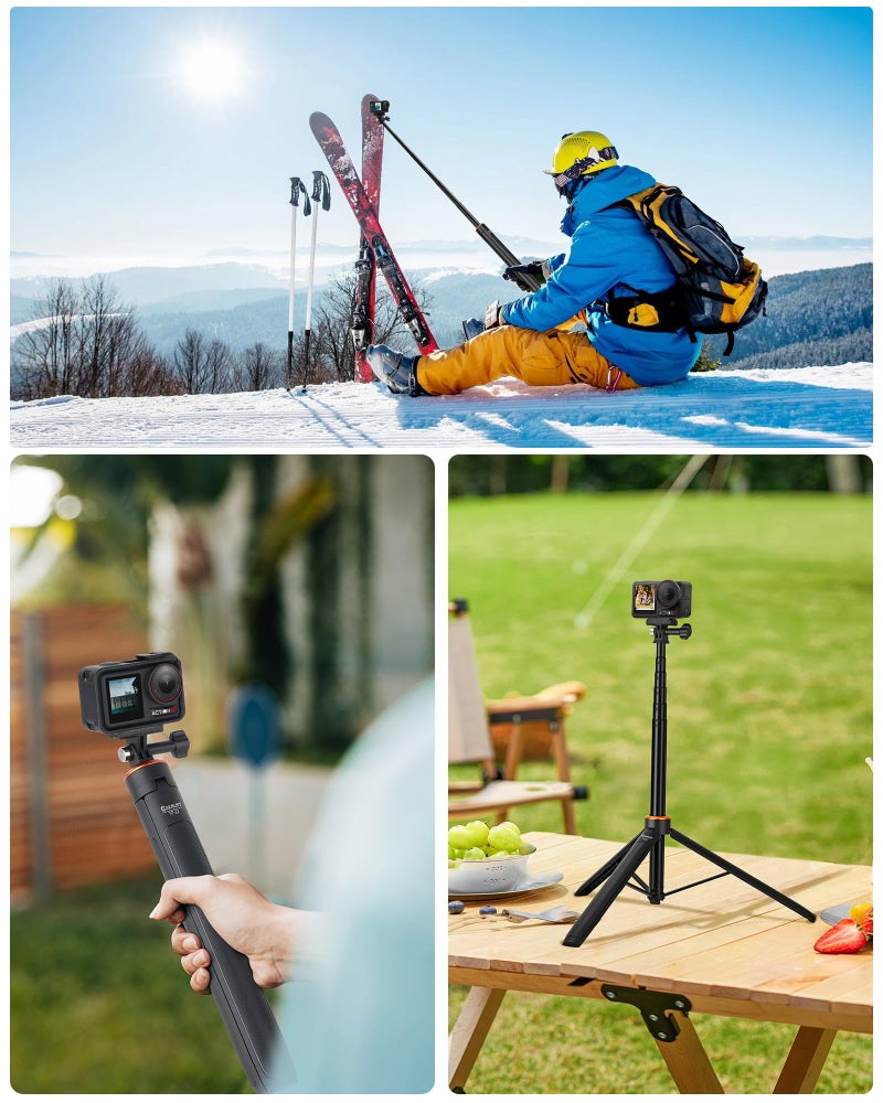 Cakrurt 53.5" Osmo Action Selfie Stick Tripod for DJI Action 5 Pro/4/3, Xtra Edge Pro, 2-in-1 Extendable Handle Grip w Quick-Release Adapter, Extension Rod/Travel Vlog Stand/Accessories for Video Recording - Image 3