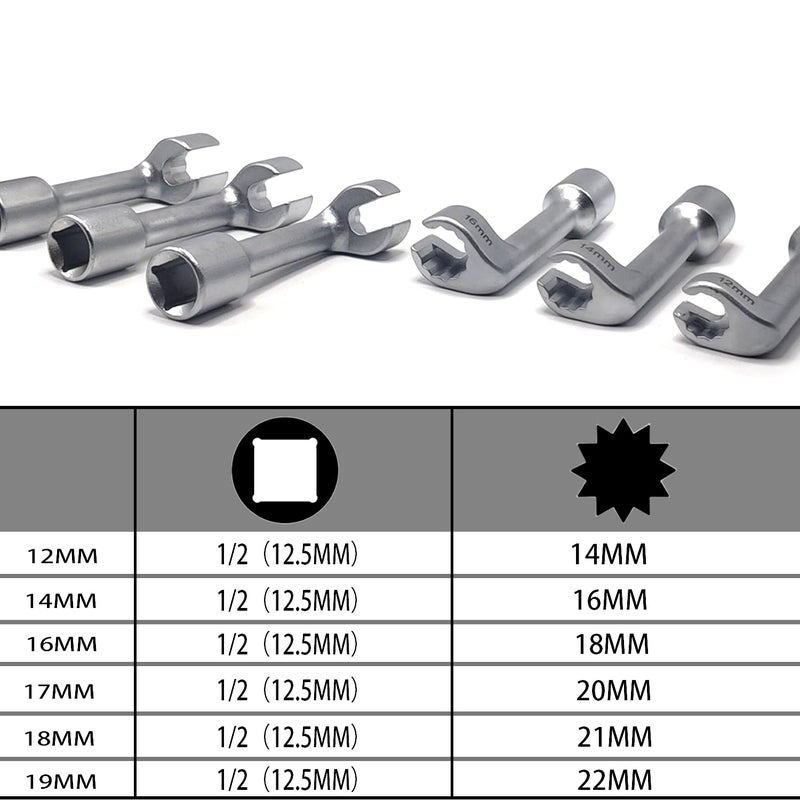 JEUCLEL مجموعة مفاتيح حقن 6 قطع 1/2" در. جيكلل، مفتاح حقن وقود ديزل على شكل L، نوع مفتاح الحقن المفتوح، أداة تفكيك خط الوقود 12 14 16 17 18 19 مم - Image 5