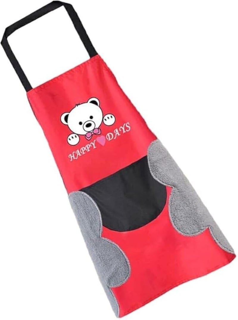 Cute Bear Waterproof Kitchen Apron with Side Towel and Large Pocket for Cooking and BBQ â€“ Adjustable Cotton Linen Apron for Women and Men Protects Clothes from Oil and Water