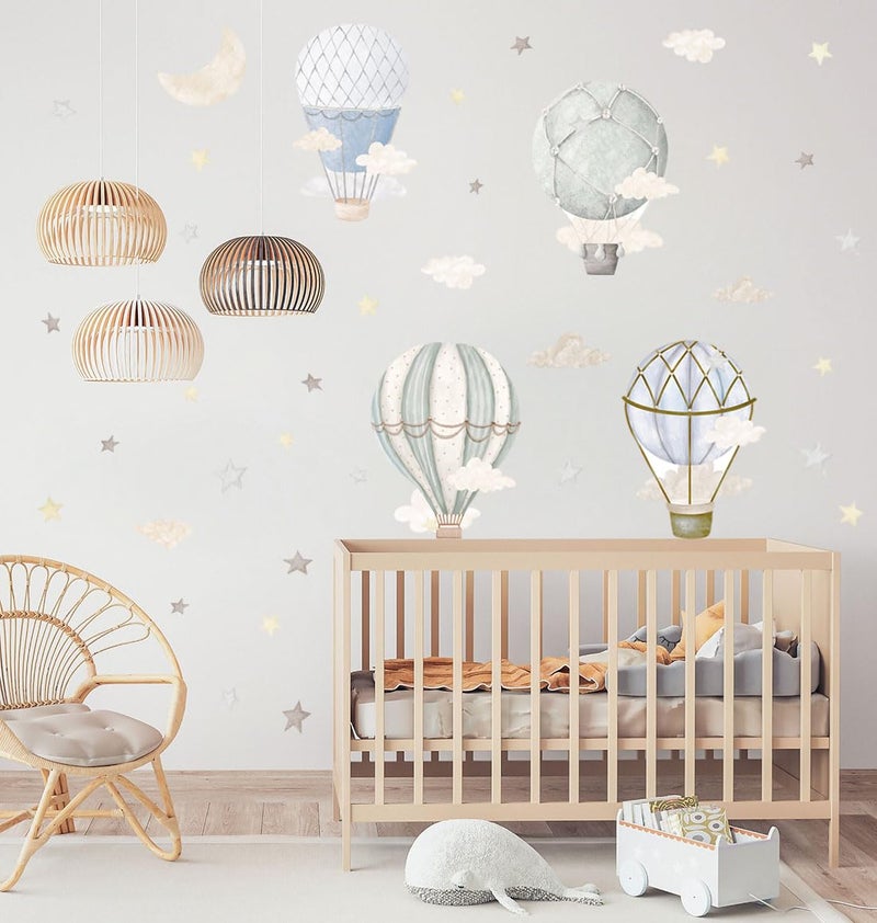 YIMEHDAN Watercolor Hot Air Balloon Wall Decals, Stars Clouds Balloon Vinyl Wall Stickers, Peel and Stick Colorful Artwork for Nursery Bedroom Toddler Room Playroom Decor - Image 4
