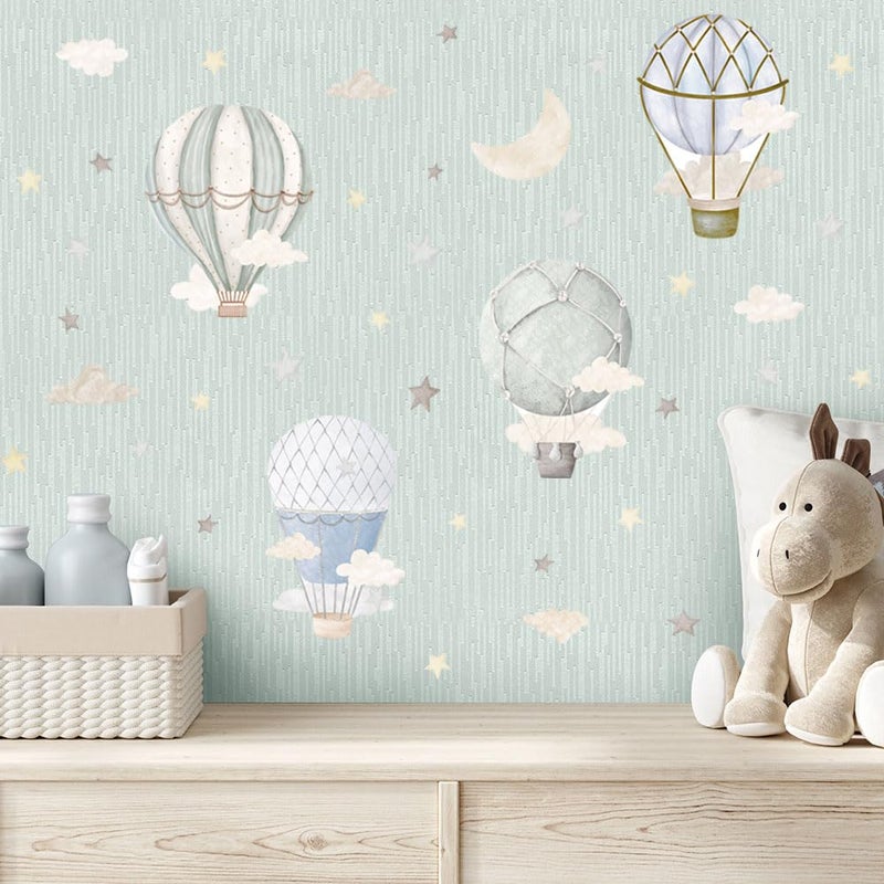 YIMEHDAN Watercolor Hot Air Balloon Wall Decals, Stars Clouds Balloon Vinyl Wall Stickers, Peel and Stick Colorful Artwork for Nursery Bedroom Toddler Room Playroom Decor - Image 3