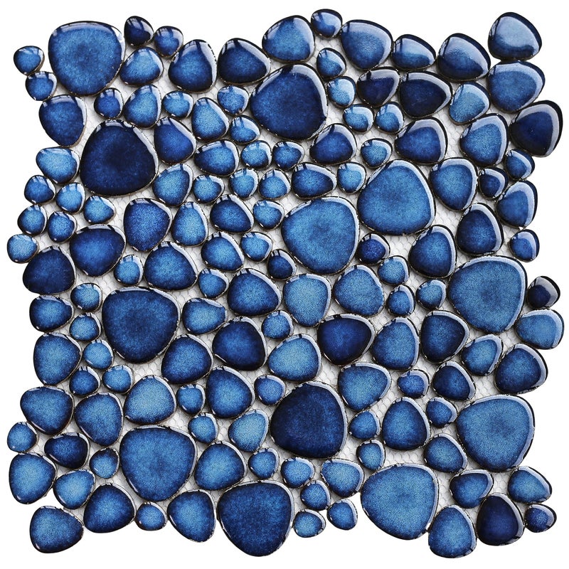 Elephantile Cobalt Blue Pebble Tiles for Shower Floor Bathroom Floor Wall Mosaic Tile [Set of 5 Sheets] - Image 1