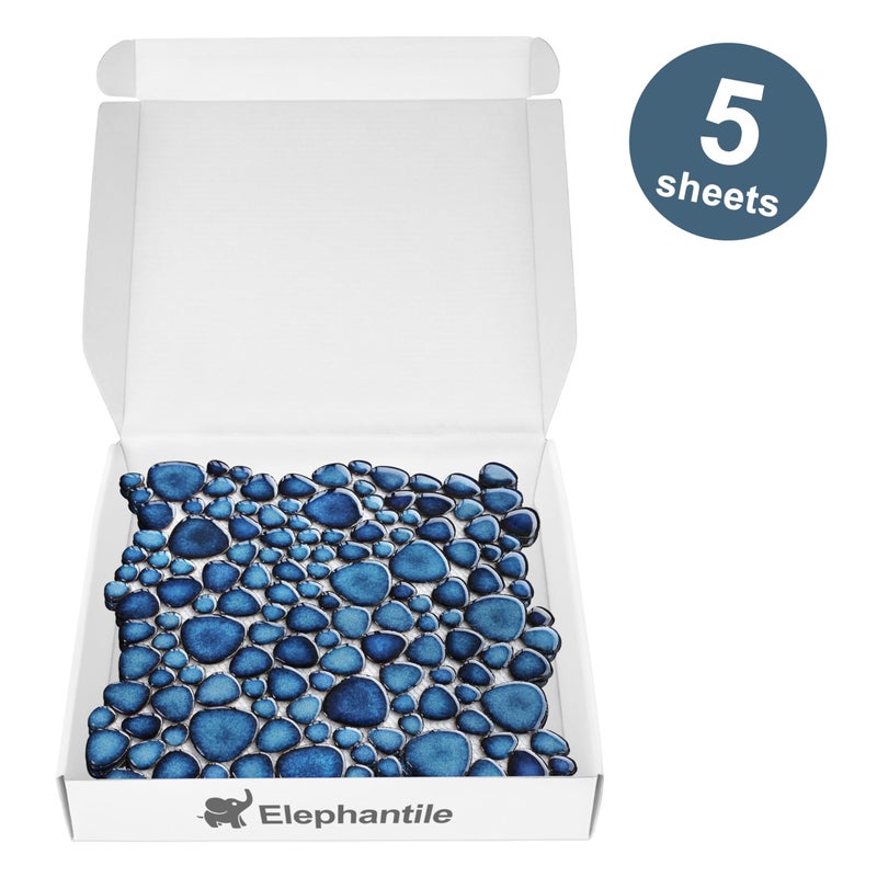 Elephantile Cobalt Blue Pebble Tiles for Shower Floor Bathroom Floor Wall Mosaic Tile [Set of 5 Sheets] - Image 4