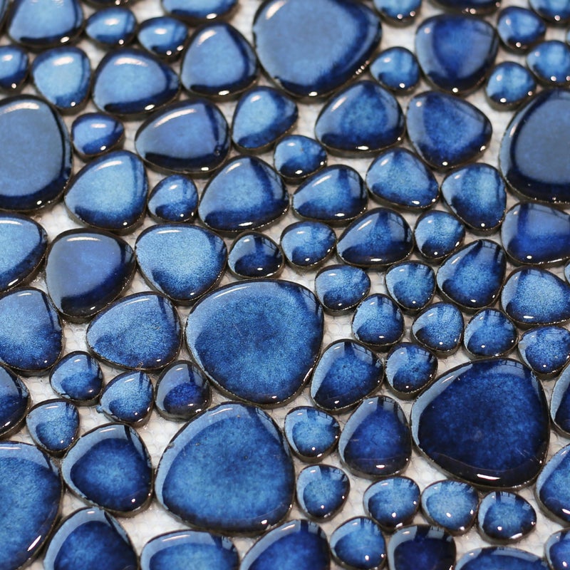 Elephantile Cobalt Blue Pebble Tiles for Shower Floor Bathroom Floor Wall Mosaic Tile [Set of 5 Sheets] - Image 2
