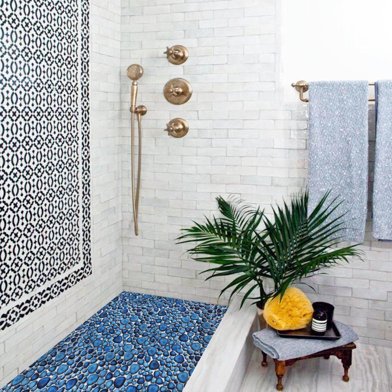 Elephantile Cobalt Blue Pebble Tiles for Shower Floor Bathroom Floor Wall Mosaic Tile [Set of 5 Sheets] - Image 5