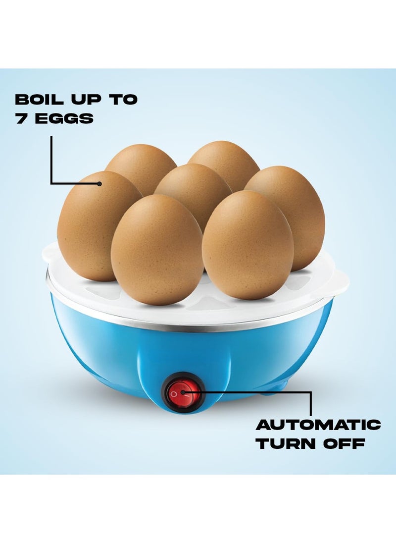 Electric Automatic Egg Boiler - 7-Egg Poacher for Steaming, Cooking, Boiling, and Frying (350 Watts,Blue)