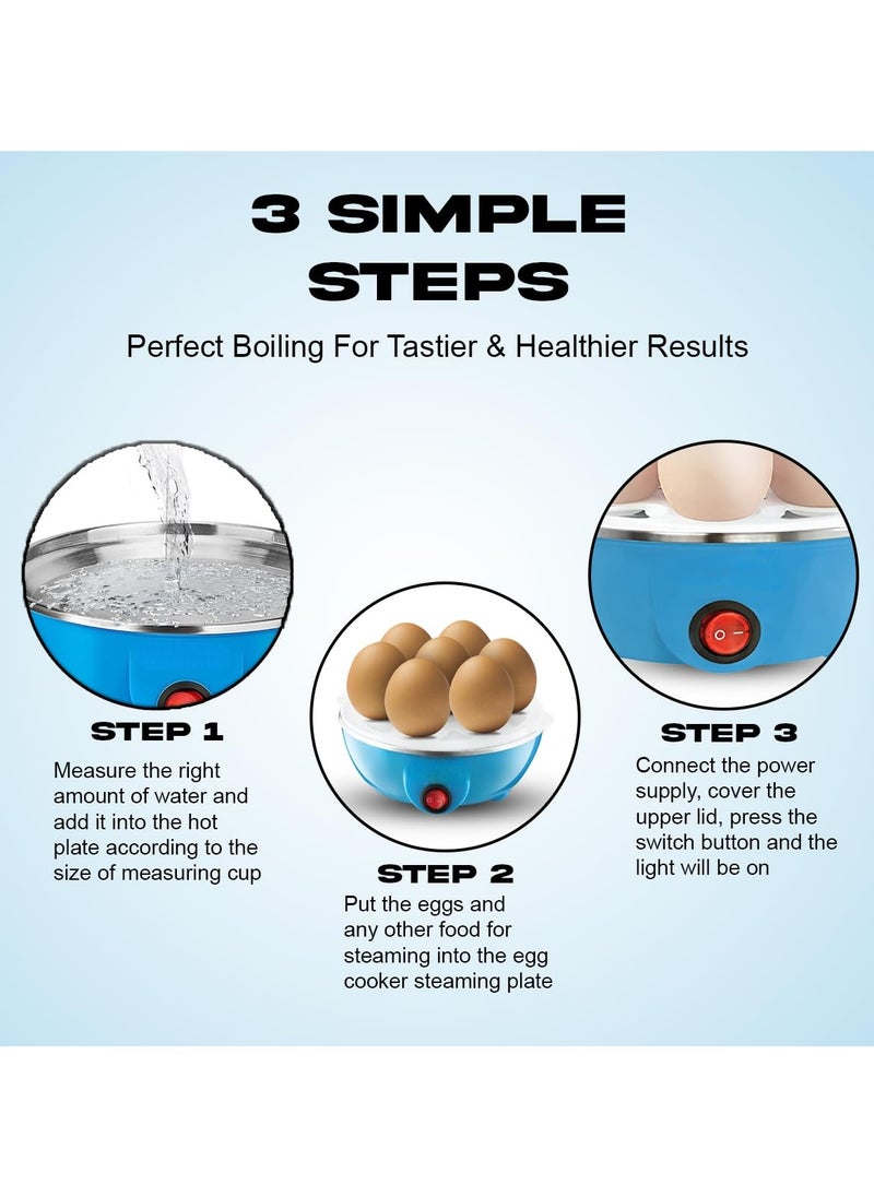 Electric Automatic Egg Boiler - 7-Egg Poacher for Steaming, Cooking, Boiling, and Frying (350 Watts,Blue)
