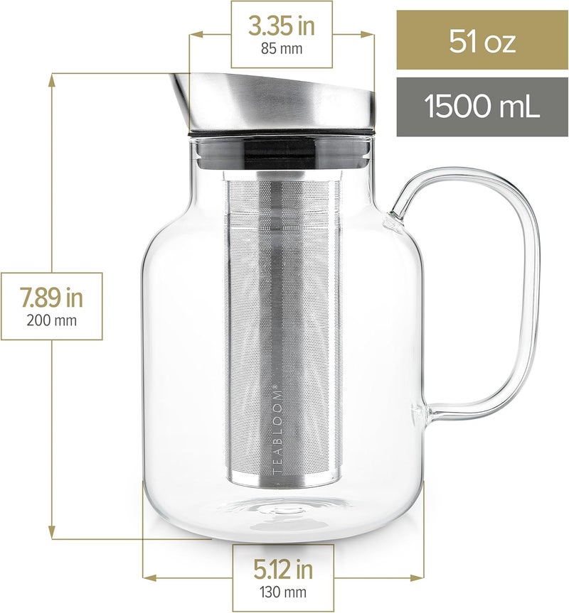 Teabloom 100% Plastic-Free Large Multi-Brew Borosilicate Glass Teapot + Kettle + Pitcher – Steep and Serve Hot Tea, Iced Tea, Cold Brew Tea and Fruit Infused Water – Legacy Tea Maker - Image 5