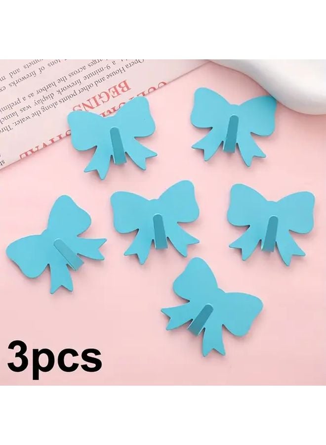 Blue 3pcs Heavy Duty Metal Bow Hooks No Drill Adhesive Wall Hooks for Kitchen Bathroom Office - Image 1