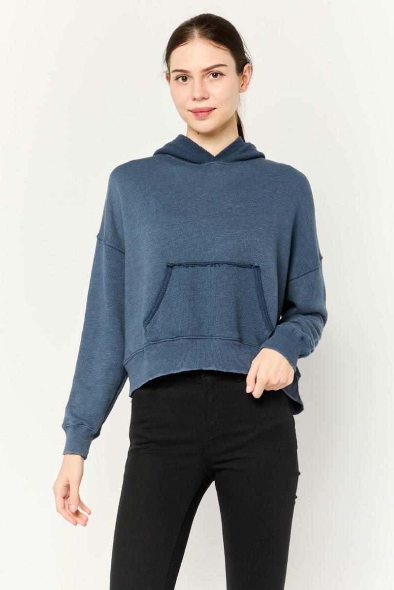 American Eagle Women Long Sleeve Plain Hoodie, Blue - Image 1