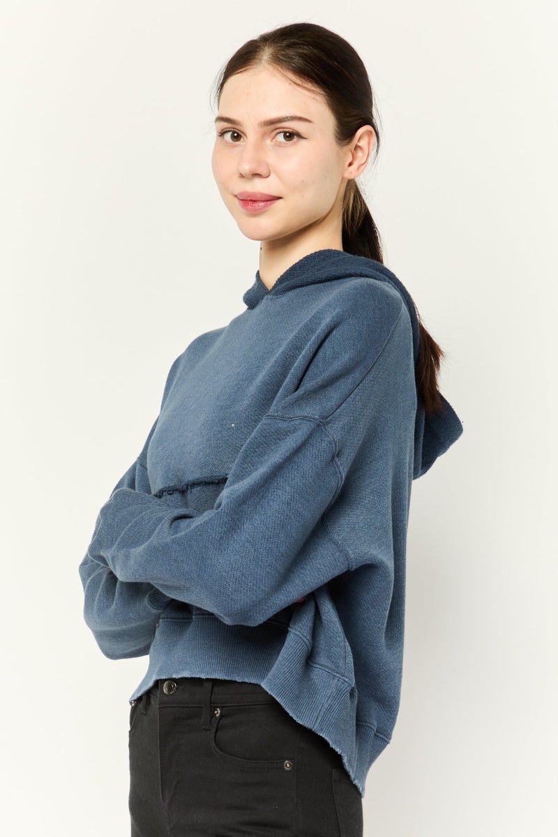 American Eagle Women Long Sleeve Plain Hoodie, Blue - Image 3