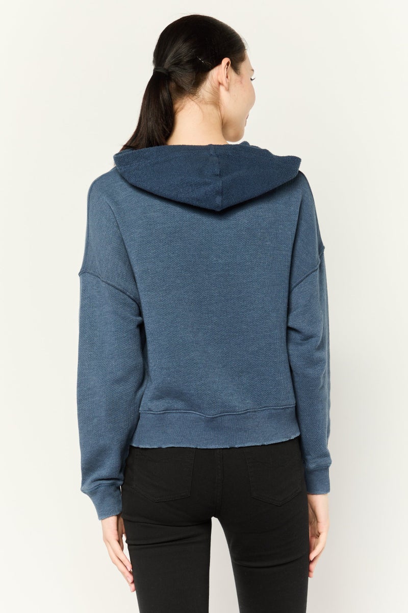 American Eagle Women Long Sleeve Plain Hoodie, Blue - Image 4