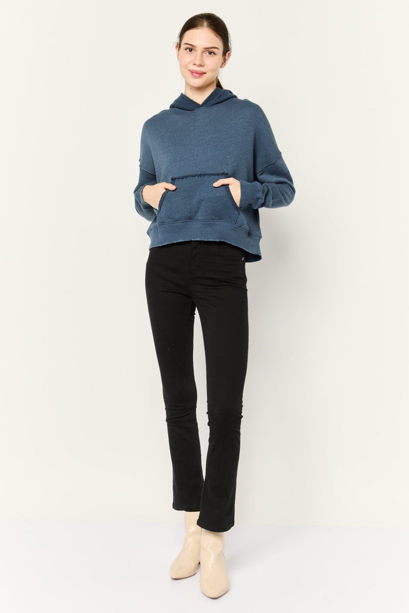 American Eagle Women Long Sleeve Plain Hoodie, Blue - Image 2
